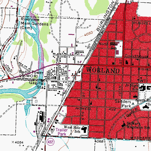 Topographic Map of Worland Volunteer Fire Department, WY