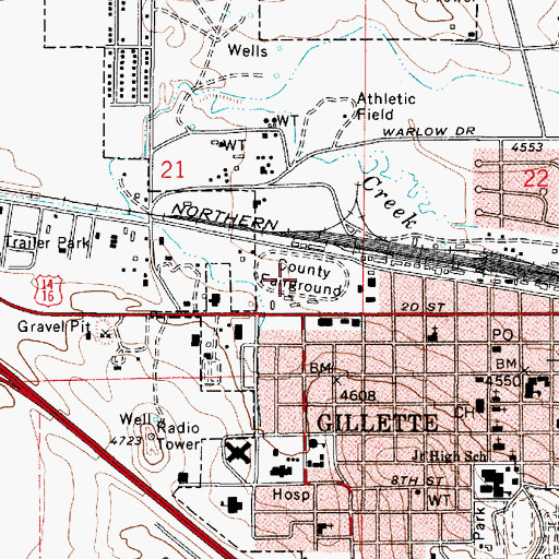 Topographic Map of Campbell County Fire Department Station 1 Headquarters, WY