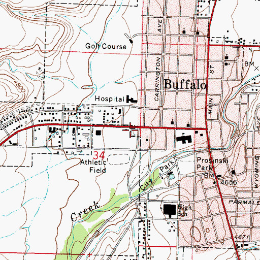 Topographic Map of Buffalo Volunteer Fire Department, WY