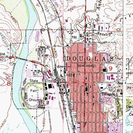 Topographic Map of Douglas Volunteer Fire Department, WY