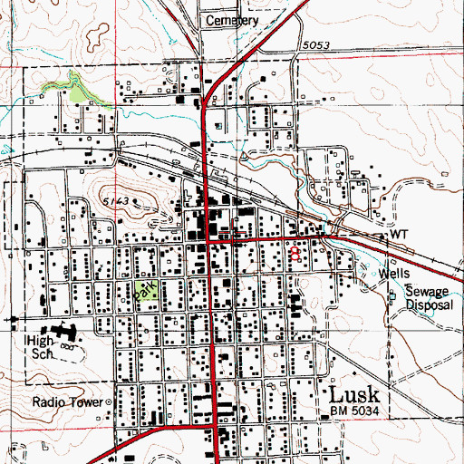 Topographic Map of Lusk Fire Department, WY