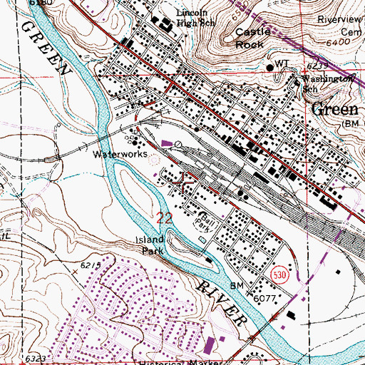Topographic Map of Granger Volunteer Fire Department, WY