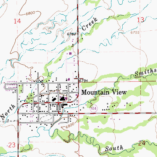 Topographic Map of Mountain View Fire Department, WY