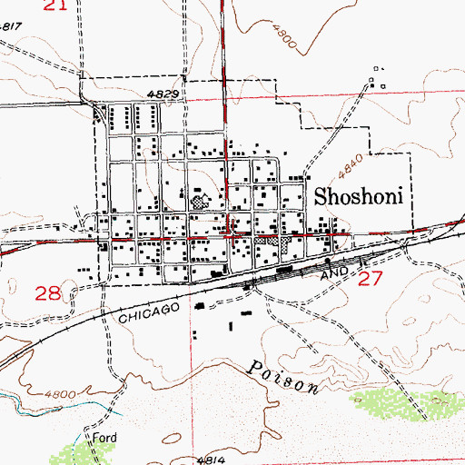 Topographic Map of Shoshoni Volunteer Fire Department, WY