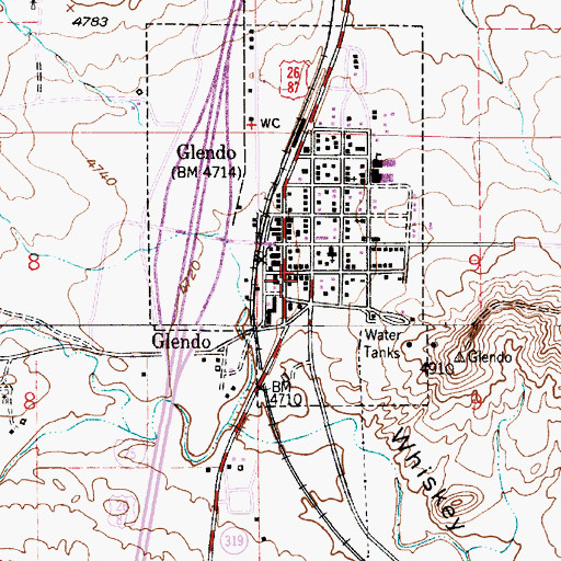 Topographic Map of Glendo Volunteer Fire Department, WY