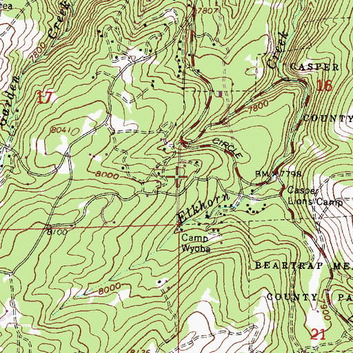 Topographic Map of Casper Mountain Fire Department, WY