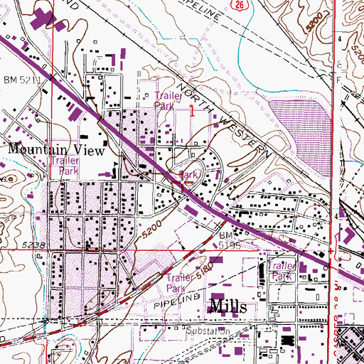 Topographic Map of Mills Volunteer Fire Department, WY