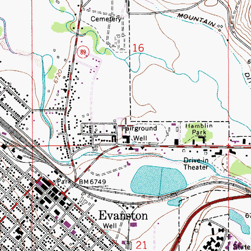 Topographic Map of Uinta County Fire Protection Evanston Station 2, WY