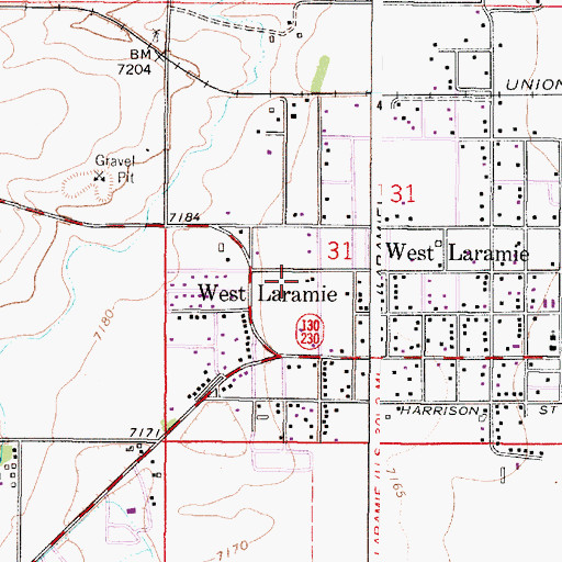 Topographic Map of Laramie Fire Department Station 3, WY