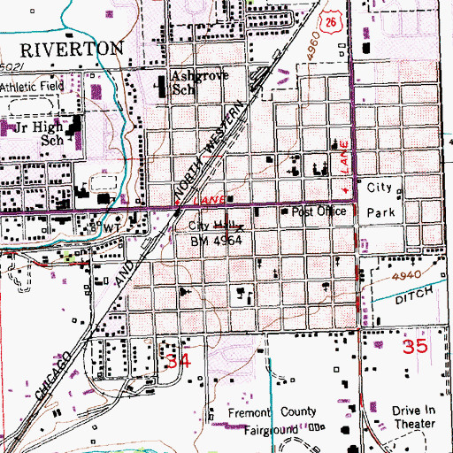 Topographic Map of Riverton Fire Department, WY