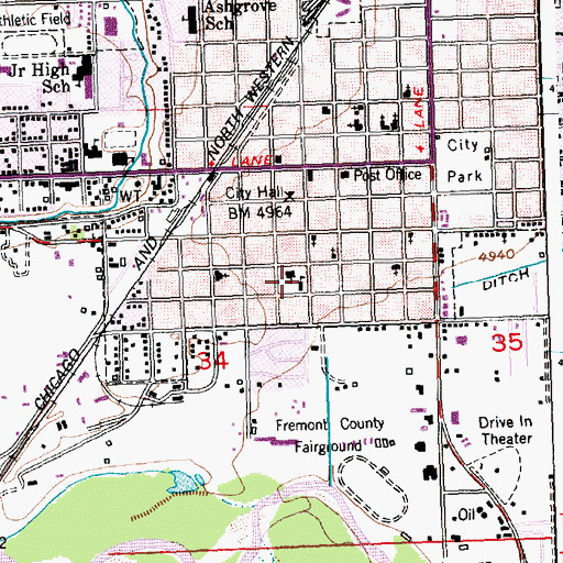 Topographic Map of Riverton Volunteer Fire Department, WY