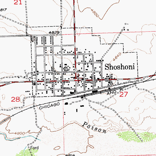 Topographic Map of Fremont County Fire Protection District Battalion 14 Shoshoni, WY