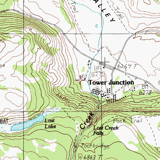 Topographic Map of Yellowstone National Park Fire Department Tower Junction Station, WY
