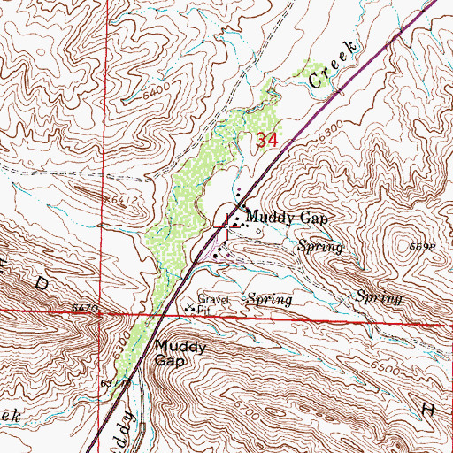 Topographic Map of Carbon County Fire Department Muddy Gap, WY