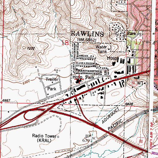 Topographic Map of Carbon County Emergency Medical Services Rawlins, WY