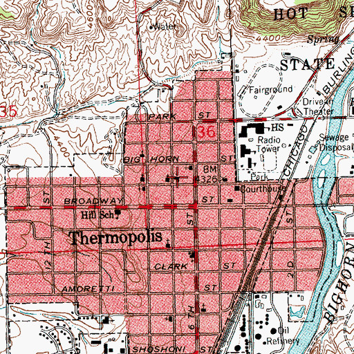 Topographic Map of Mortimore's Ambulance Service, WY