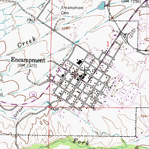 Topographic Map of Encampment / Riverside Volunteer Fire Department, WY