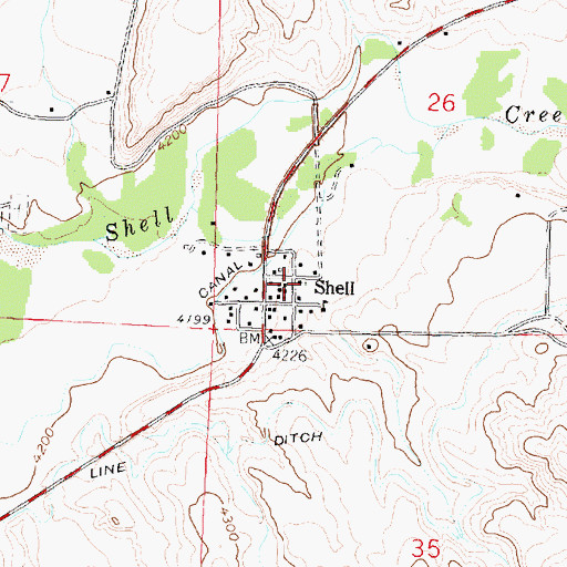Topographic Map of Shell Valley Volunteer Fire Department, WY