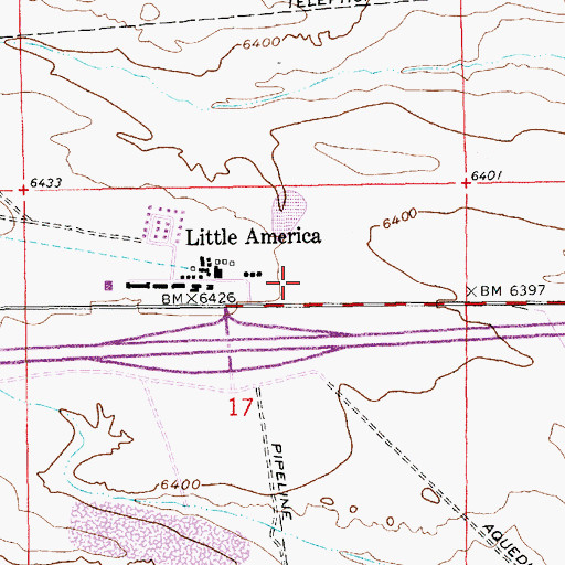 Topographic Map of Little America Holdings Fire Department, WY