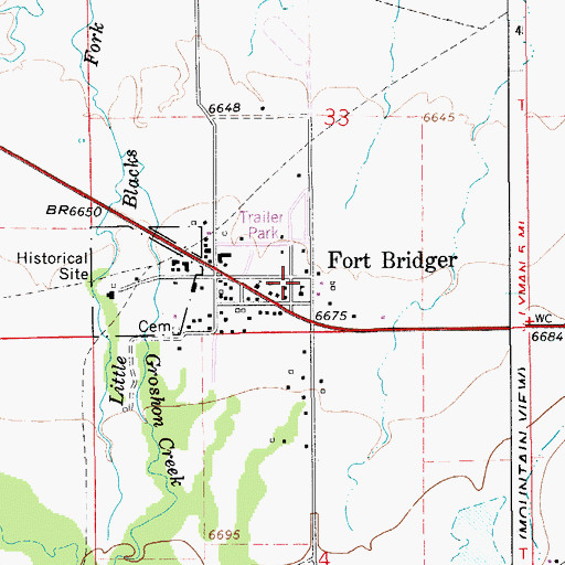 Topographic Map of Uinta County Fire Protection Fort Bridger, WY
