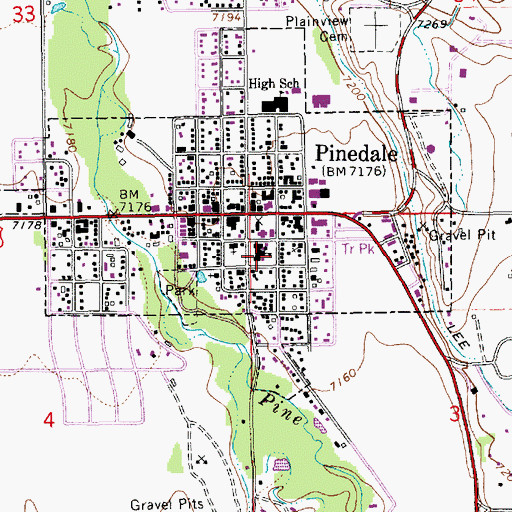 Topographic Map of Pinedale Volunteer Fire Department, WY
