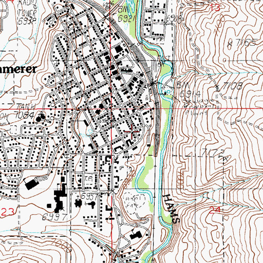 Topographic Map of Kemmerer Volunteer Fire Department, WY