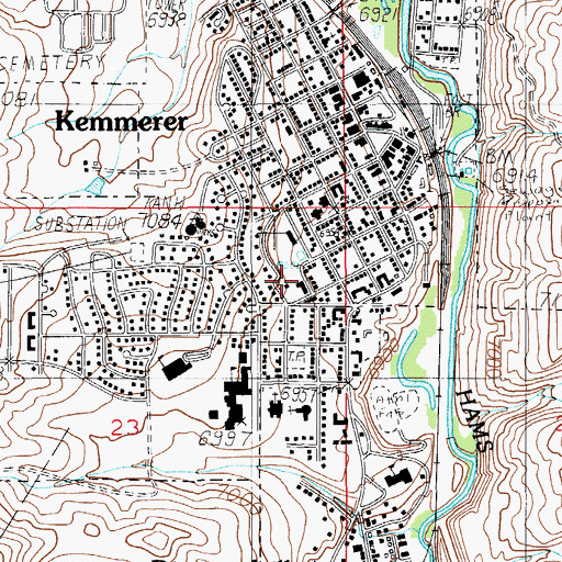 Topographic Map of South Lincoln County Emergency Medical Services, WY
