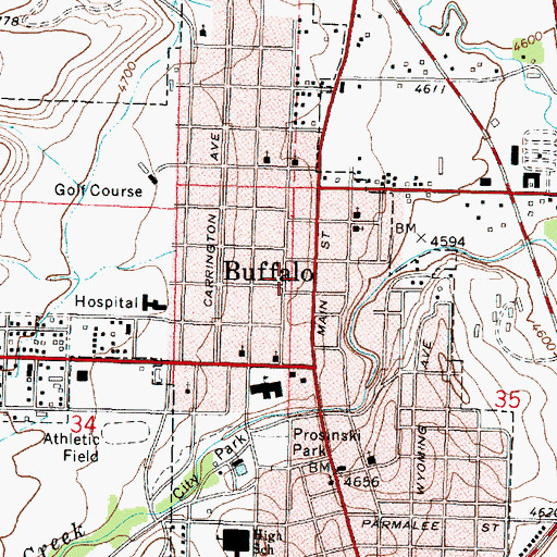 Topographic Map of Buffalo - Johnson County Emergency Medical Services, WY