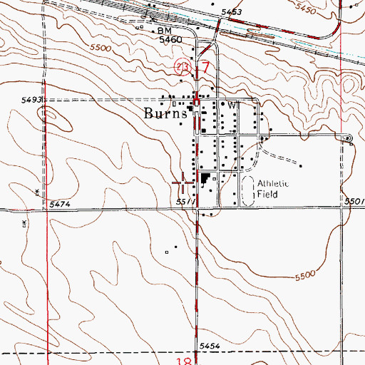 Topographic Map of Burns Emergency Medical Services, WY