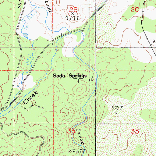 Topographic Map of Soda Spring, CA