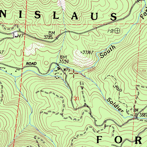 Topographic Map of Soldier Creek, CA