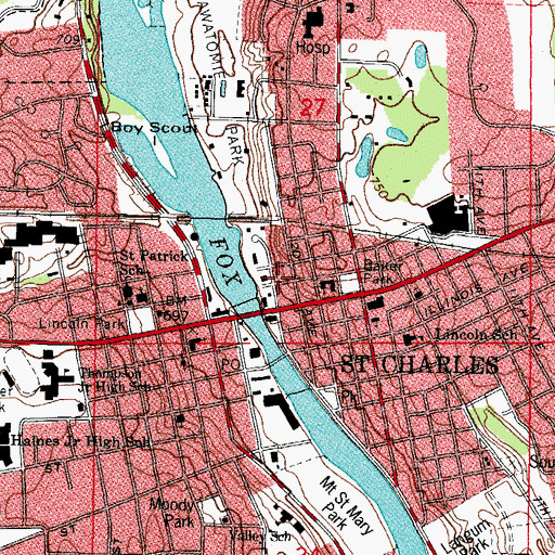 Topographic Map of Tri - City Ambulance - Saint Charles 1, IL