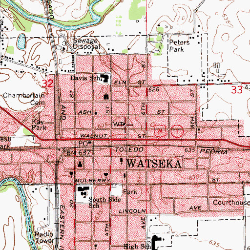 Topographic Map of Iroquois Memorial Hospital Ambulance, IL