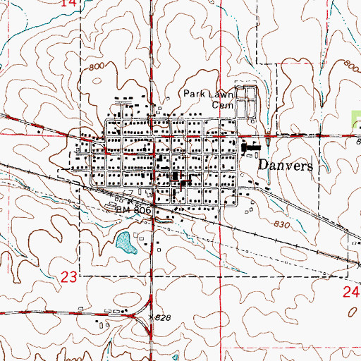 Topographic Map of Danvers Emergency and Rescue Service, IL