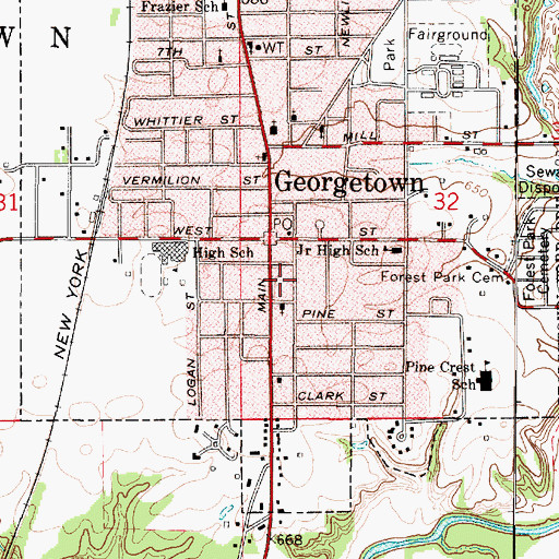 Topographic Map of Georgetown Ambulance Service, IL