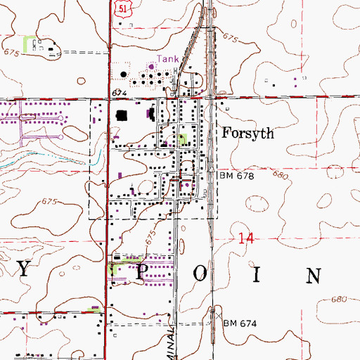 Topographic Map of Decatur Ambulance Service Post 2, IL