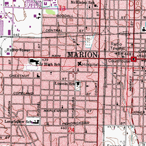 Topographic Map of Life Line Emergency Medical Response Services, IL