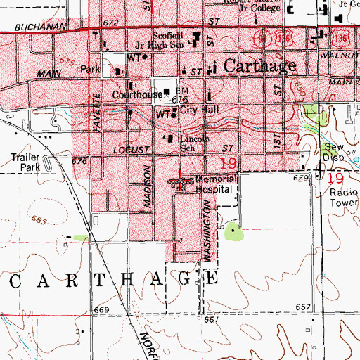 Topographic Map of Hancock County Ambulance Service, IL