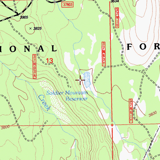 Topographic Map of Soldier Mountain Reservoir, CA