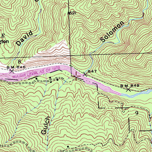 Topographic Map of Solomon Gulch, CA