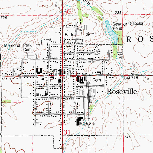 Topographic Map of Roseville Area Ambulance Service, IL