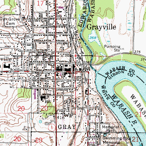 Topographic Map of Grayville Ambulance Service, IL