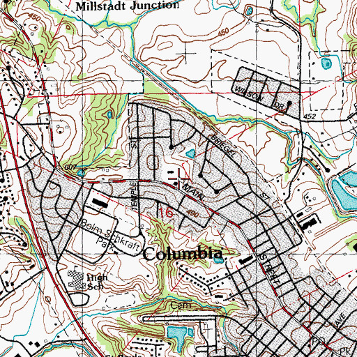 Topographic Map of Columbia Emergency Medical Services, IL