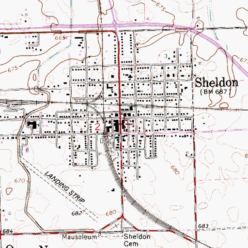Topographic Map of Sheldon Emergency Medical Services, IL