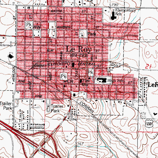 Topographic Map of Leroy Emergency Ambulance Service, IL