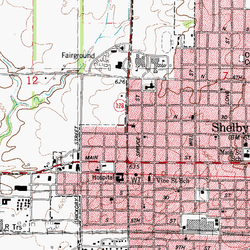 Topographic Map of Shelby Area Ambulance Company, IL