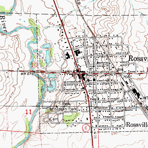 Topographic Map of Rossville Community Ambulance Service, IL