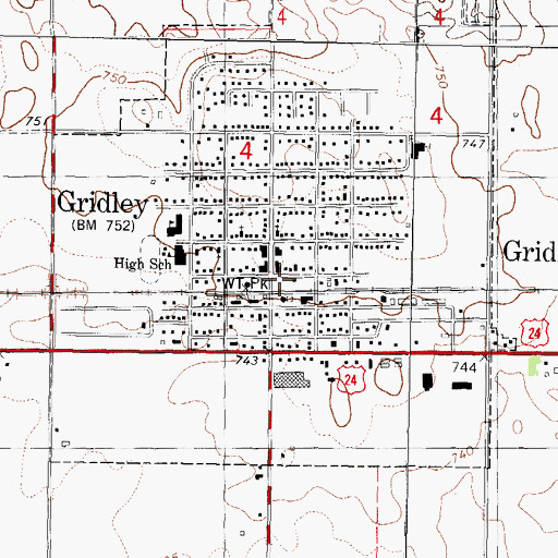 Topographic Map of Gridley Emergency Medical Services, IL
