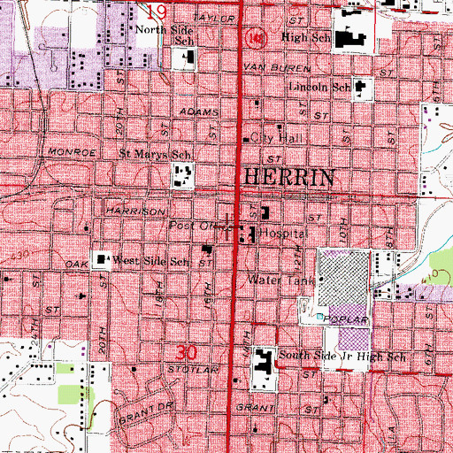 Topographic Map of Williamson County Ambulance Service, IL