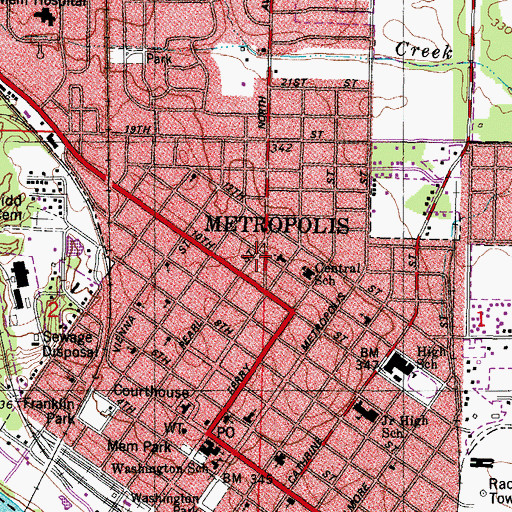 Topographic Map of Massac Memorial Ambulance Service, IL
